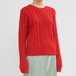 Sies Marjan Britta Cotton Cable Knit Pullover Sweater in Lipstick Red Medium